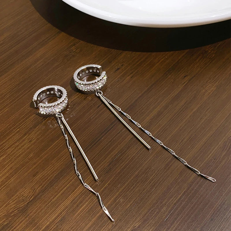 Silver Crystal Tassel Earrings
