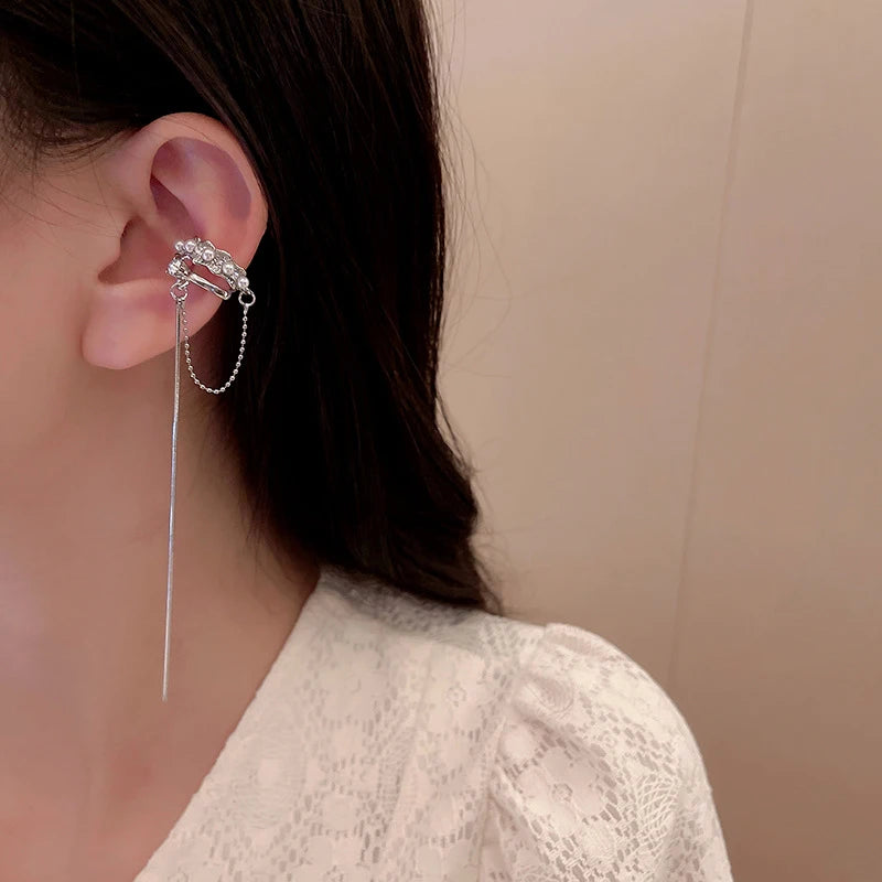 Silver Crystal Tassel Earrings