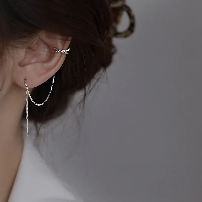 Silver Crystal Tassel Earrings