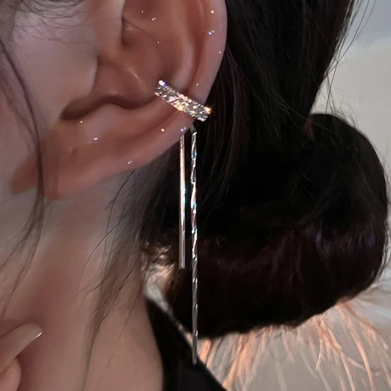 Silver Crystal Tassel Earrings