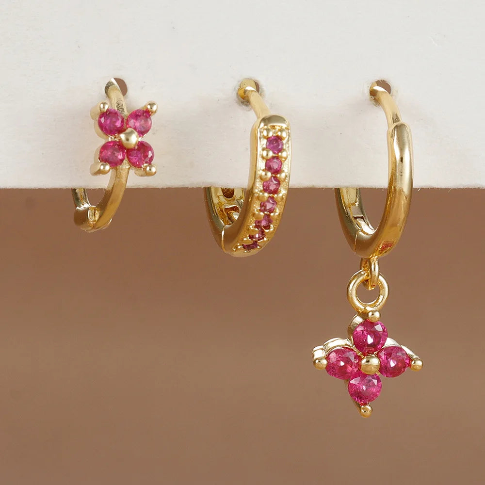 zircon flower earrings