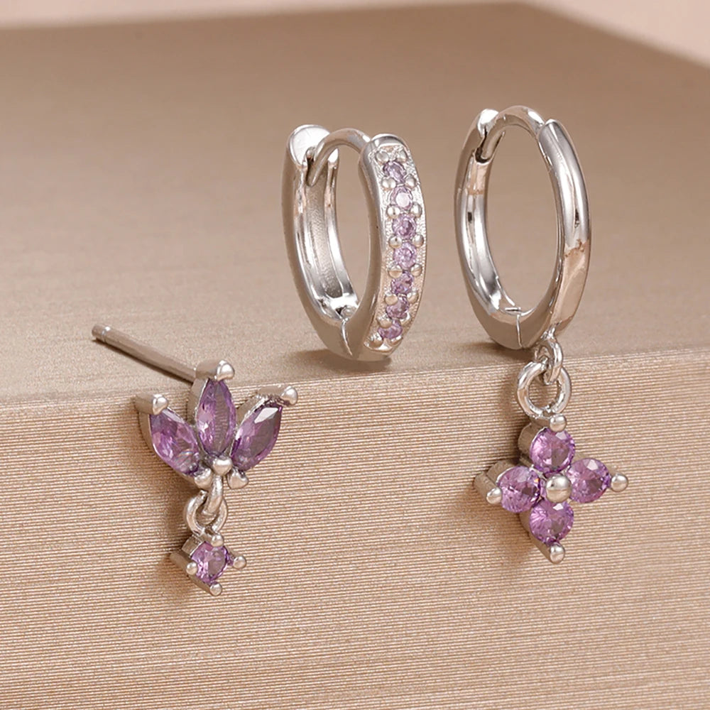 zircon flower earrings