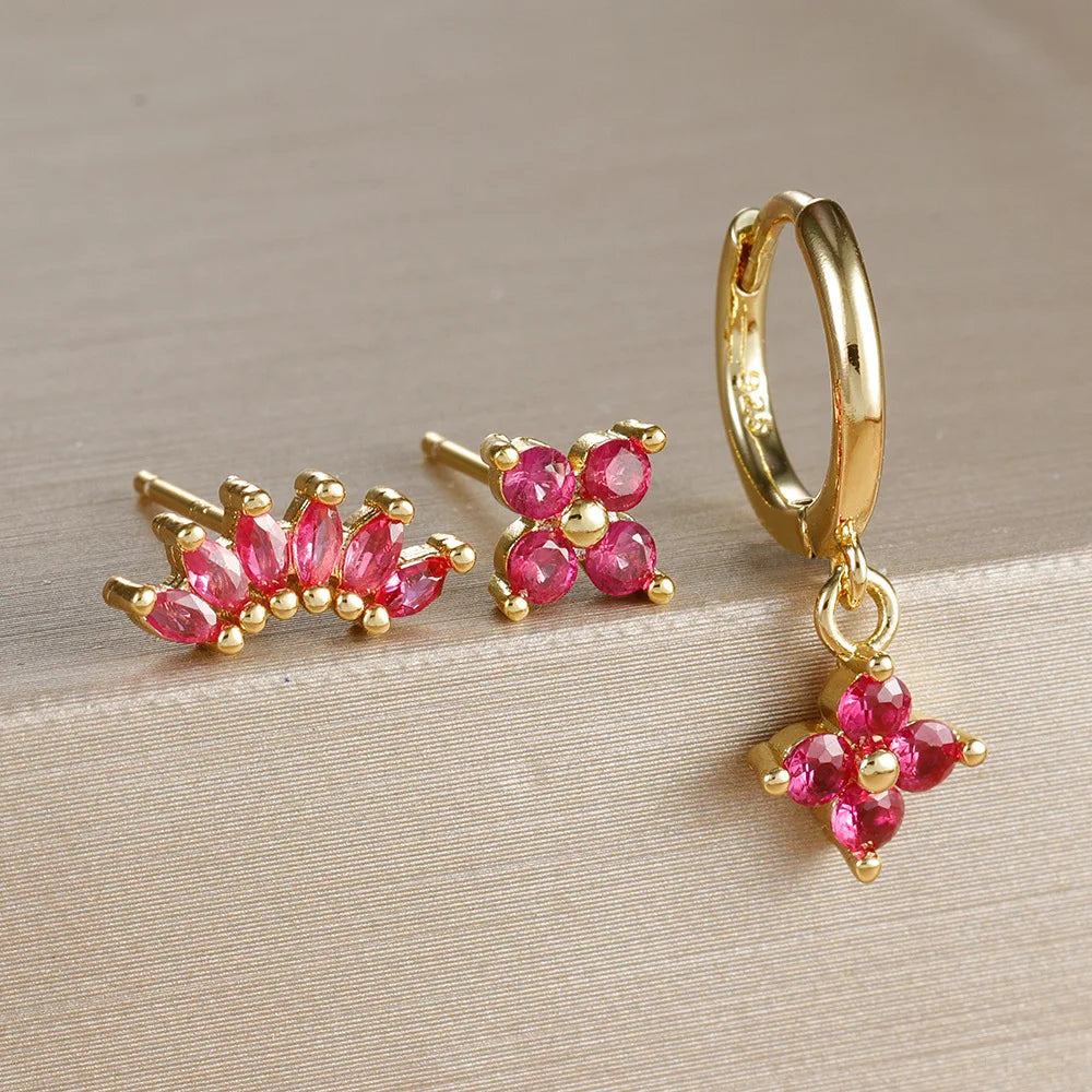 zircon flower earrings