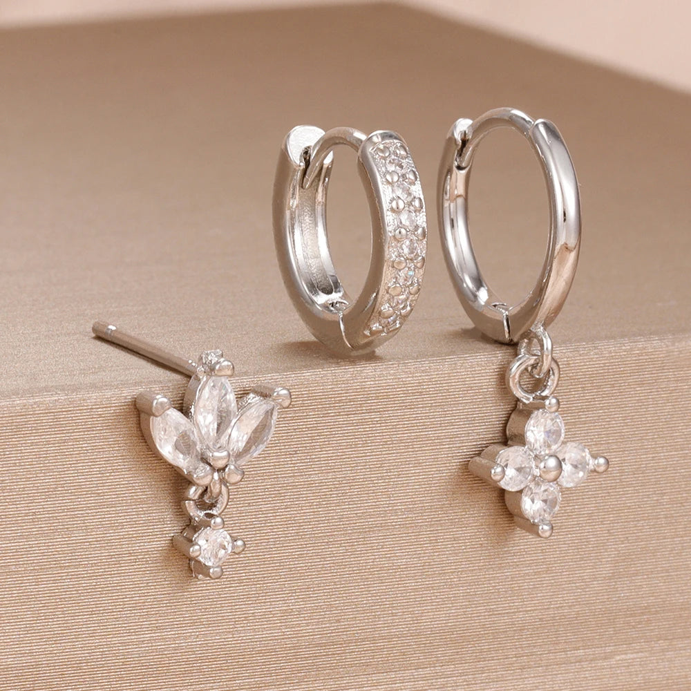 zircon flower earrings