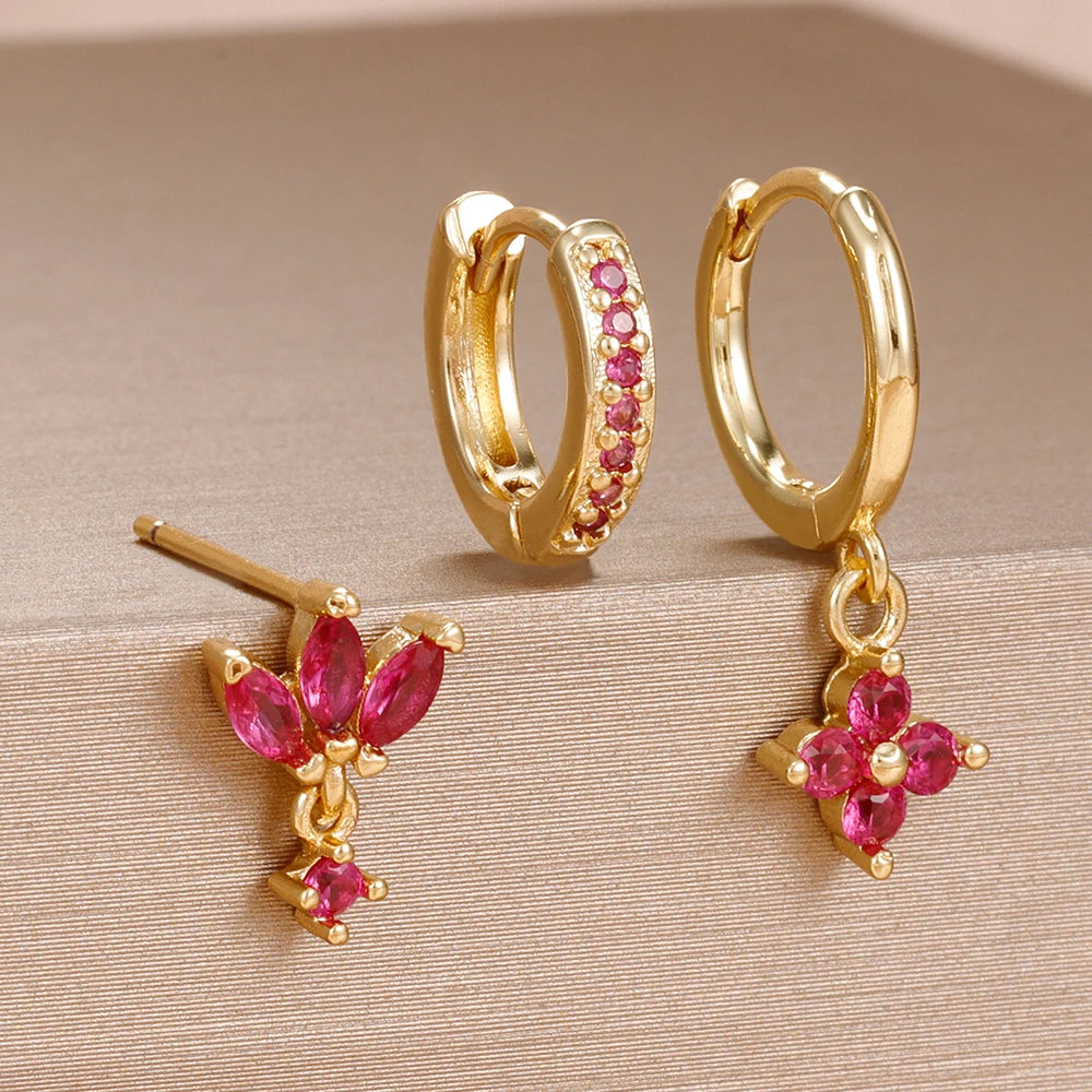 zircon flower earrings