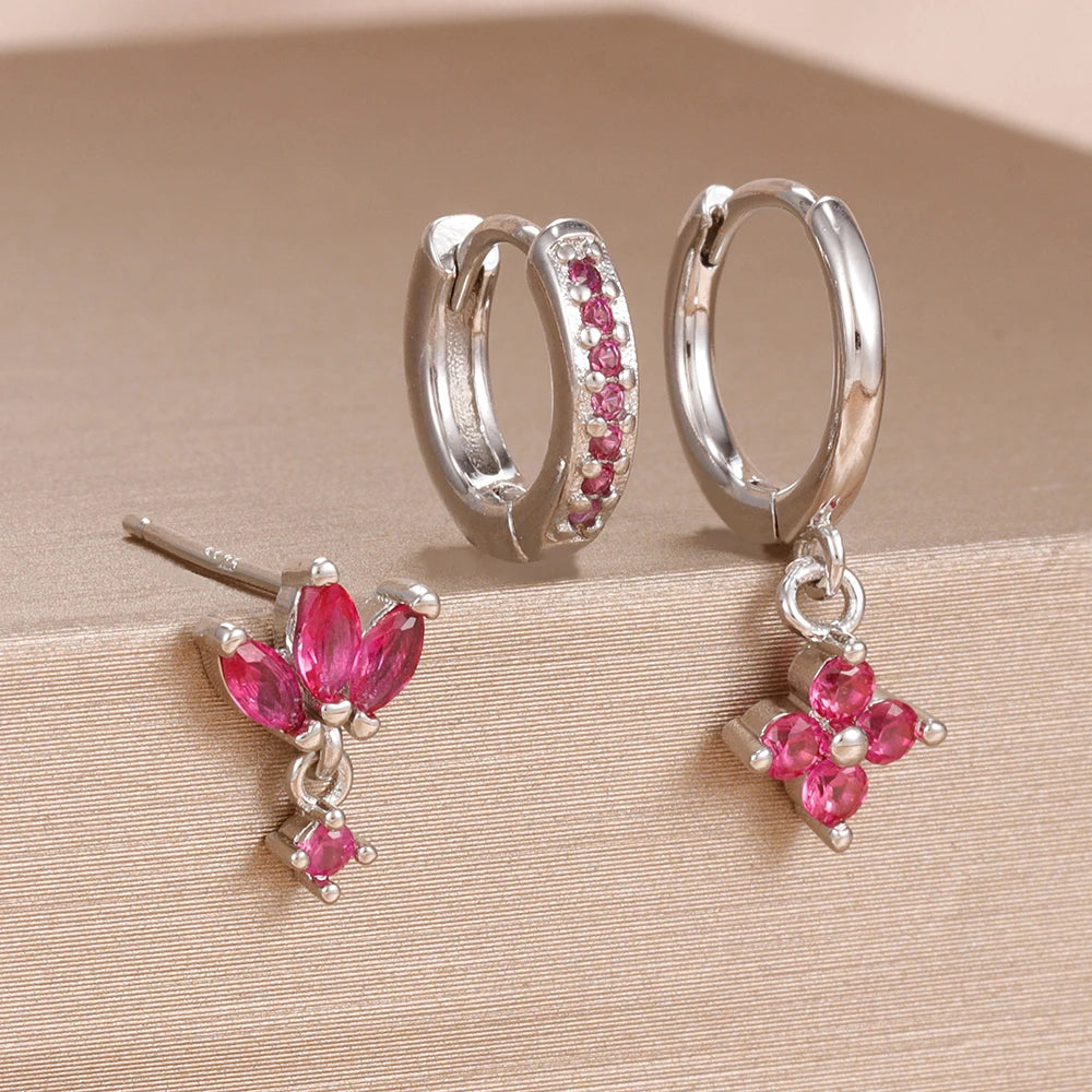 zircon flower earrings