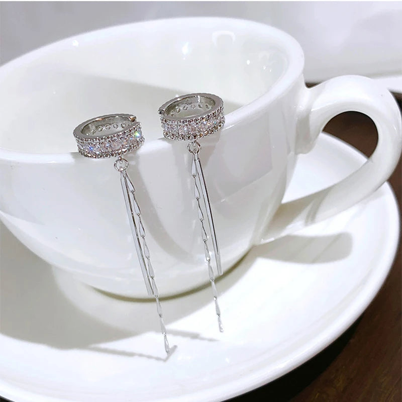 Silver Crystal Tassel Earrings
