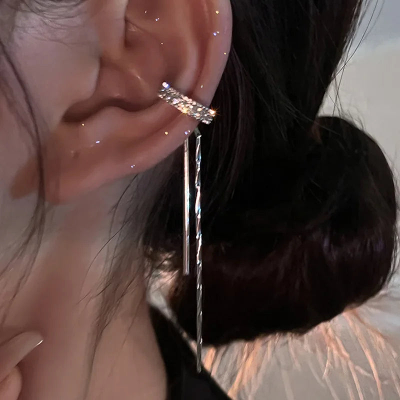 Silver Crystal Tassel Earrings