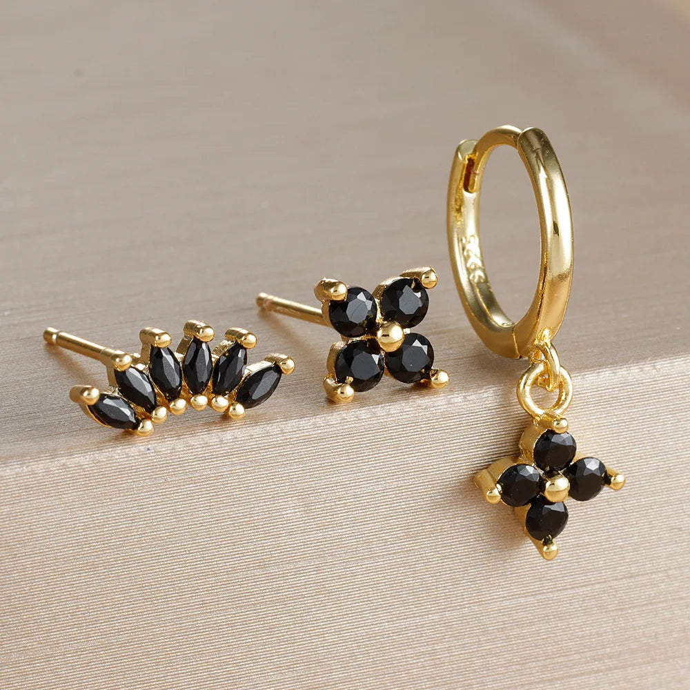 zircon flower earrings