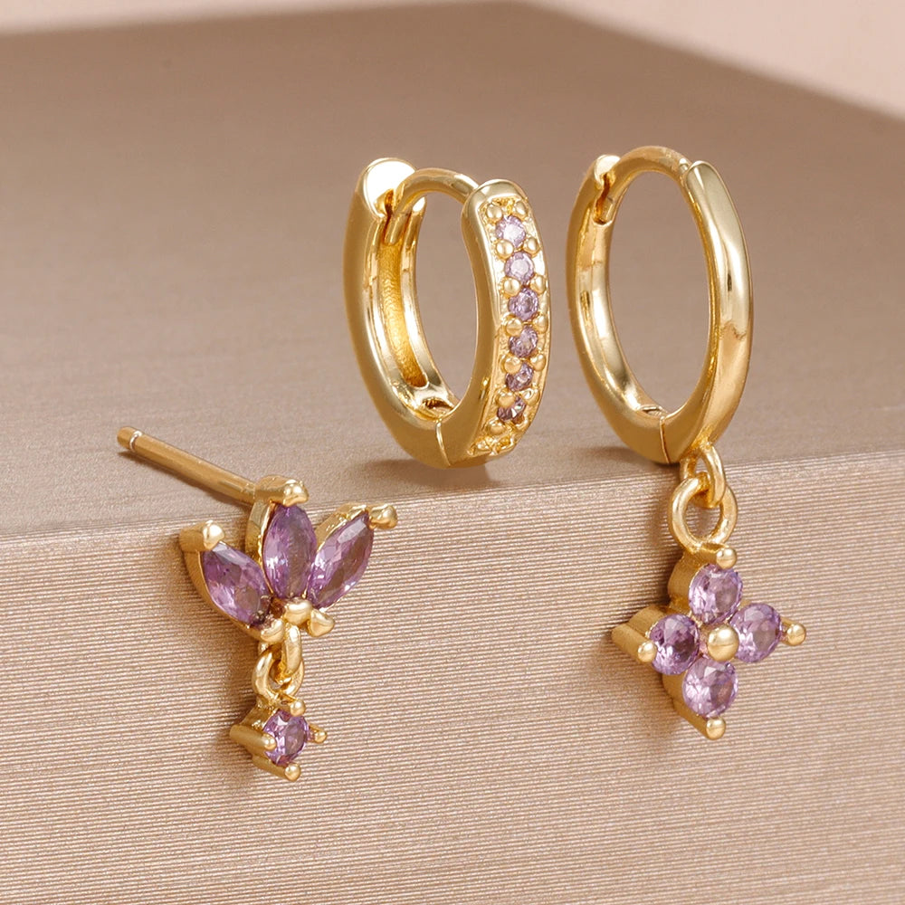 zircon flower earrings