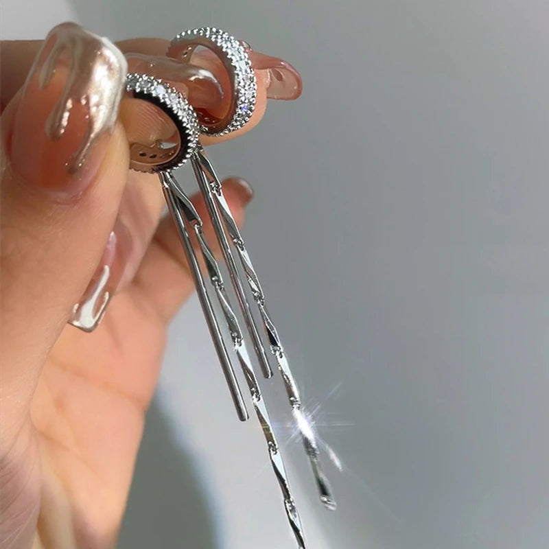 Silver Crystal Tassel Earrings