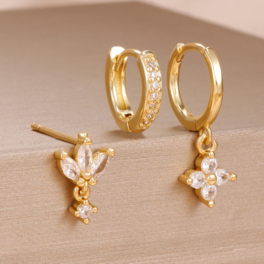 zircon flower earrings