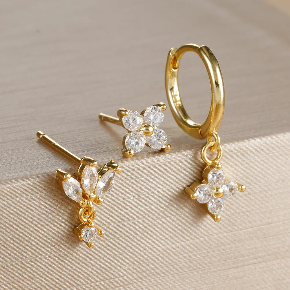 zircon flower earrings