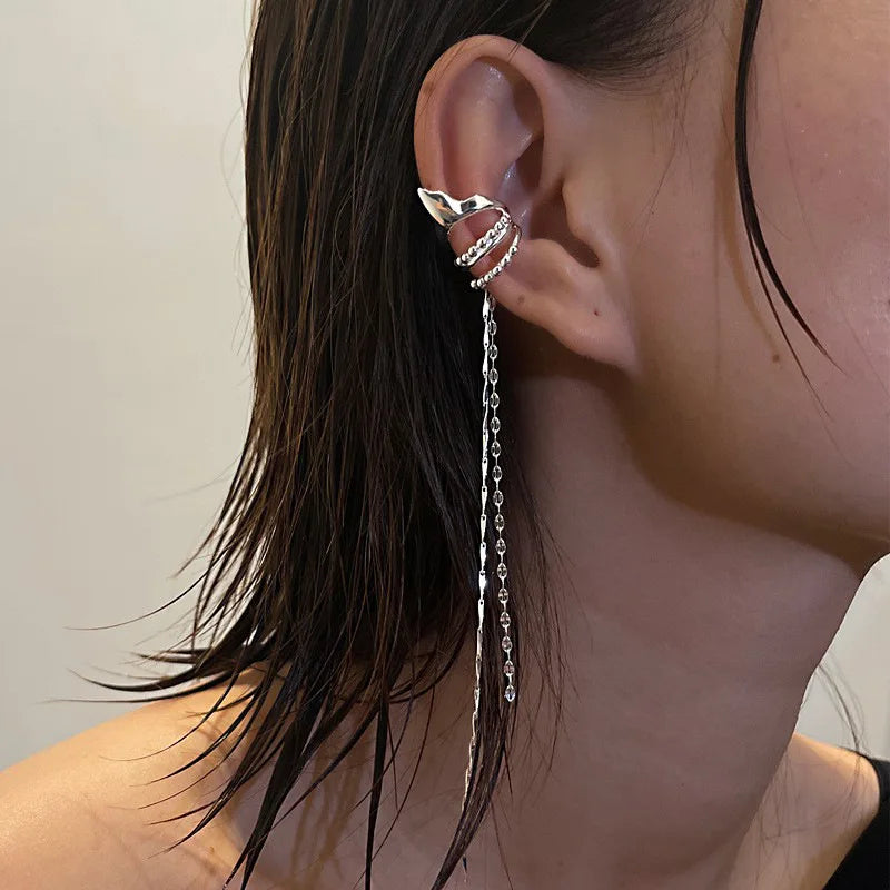 Silver Crystal Tassel Earrings