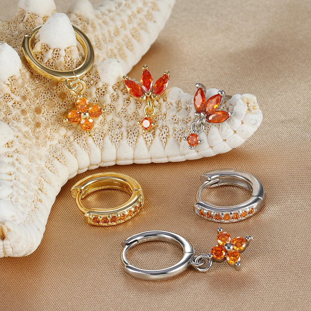 zircon flower earrings