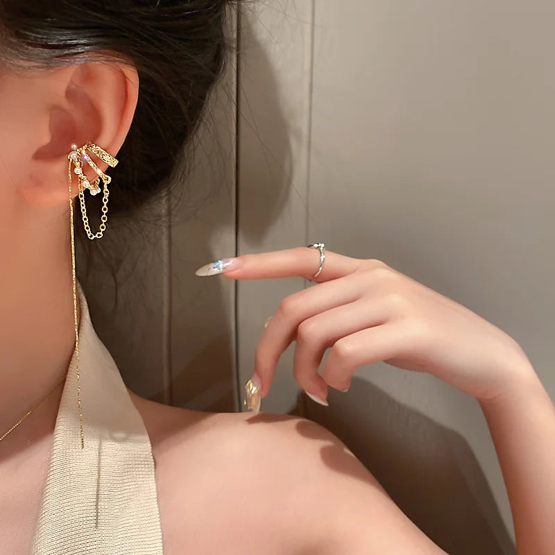 Silver Crystal Tassel Earrings