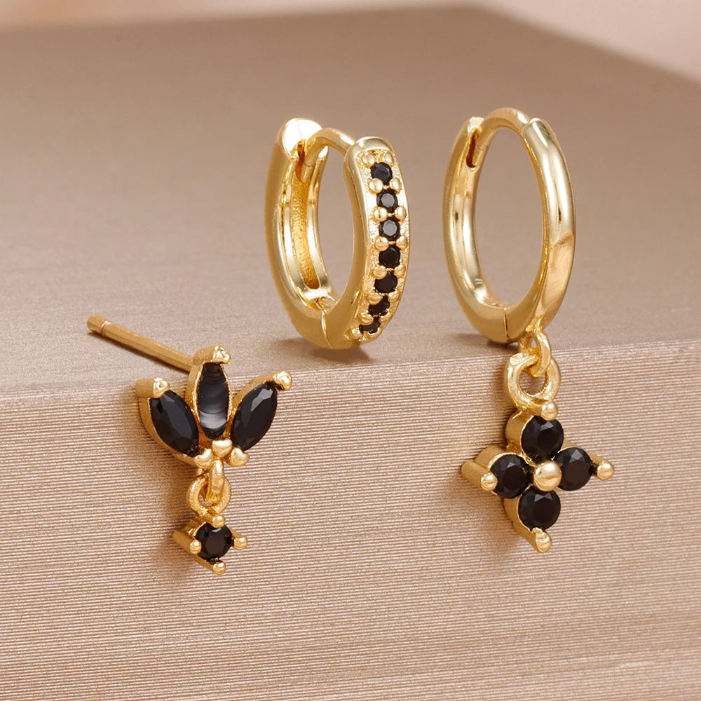 zircon flower earrings
