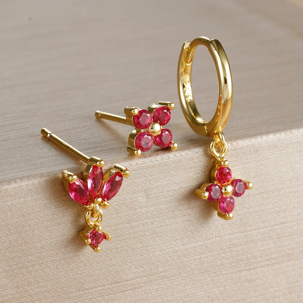 zircon flower earrings